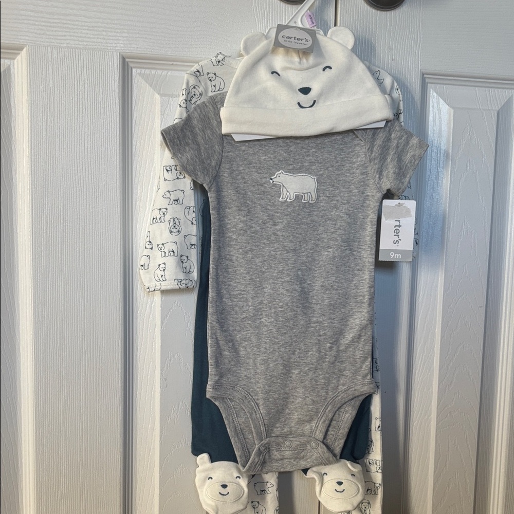 Carter's Gray and White Bear Bodysuit Set